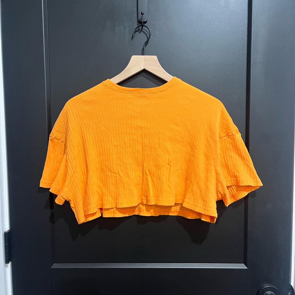 Bright orange wide cropped ribbed top size small